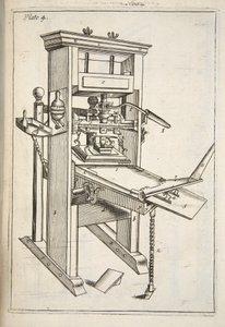 The Printing Press, fra Mechanick Exercises: or The Doctrine of Handy-Works used to the Art of Printing, pub. 1683 af English School